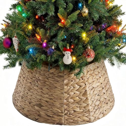 Woven 24 Inch Christmas Tree Collar for 4-7ft Trees - Handwoven Rattan Decor