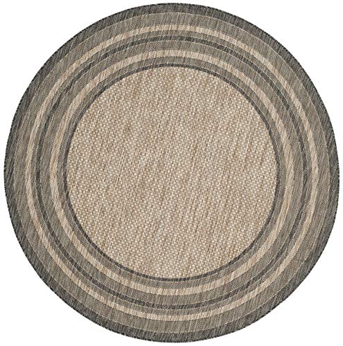 SAFAVIEH Courtyard Outdoor Round Rug 6'7", Natural & Black CY8475-37312