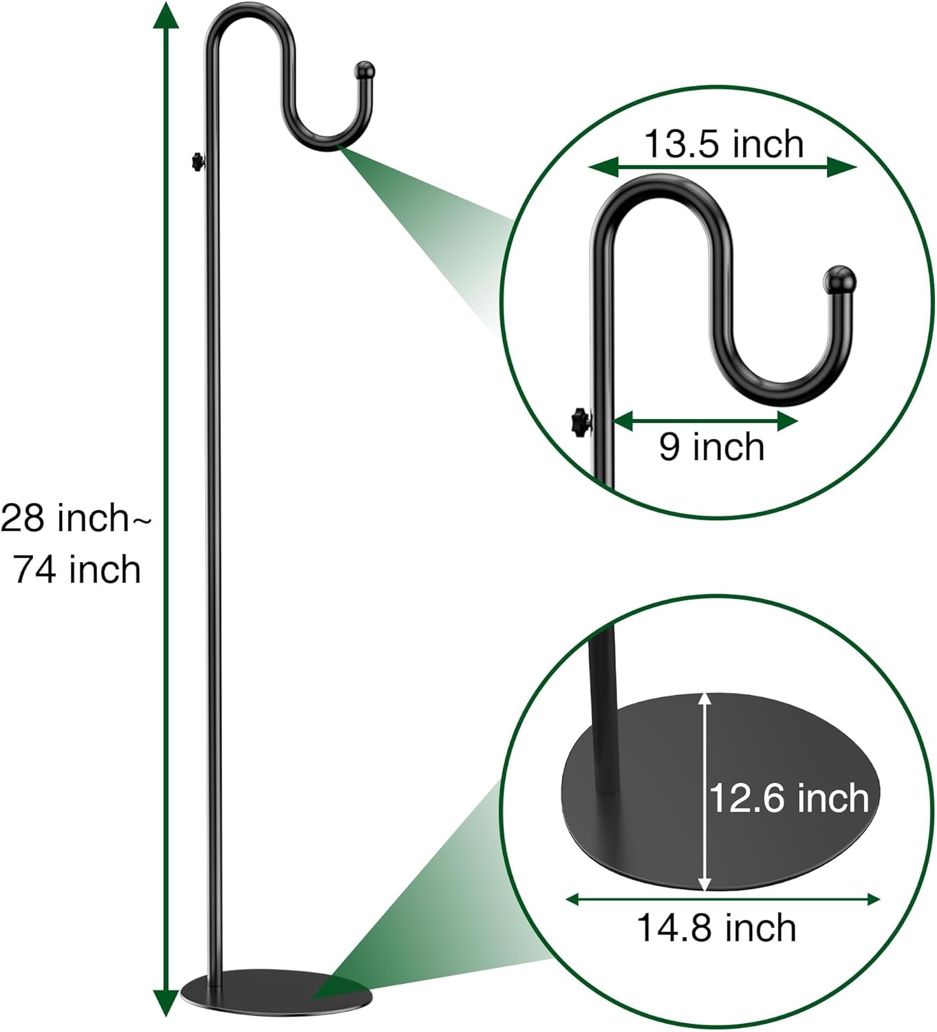 Shepherd's Hook Stand - Adjustable Heavy-Duty Pole for Hanging Bird Feeders & Plants | Holds Up to 20 LBS