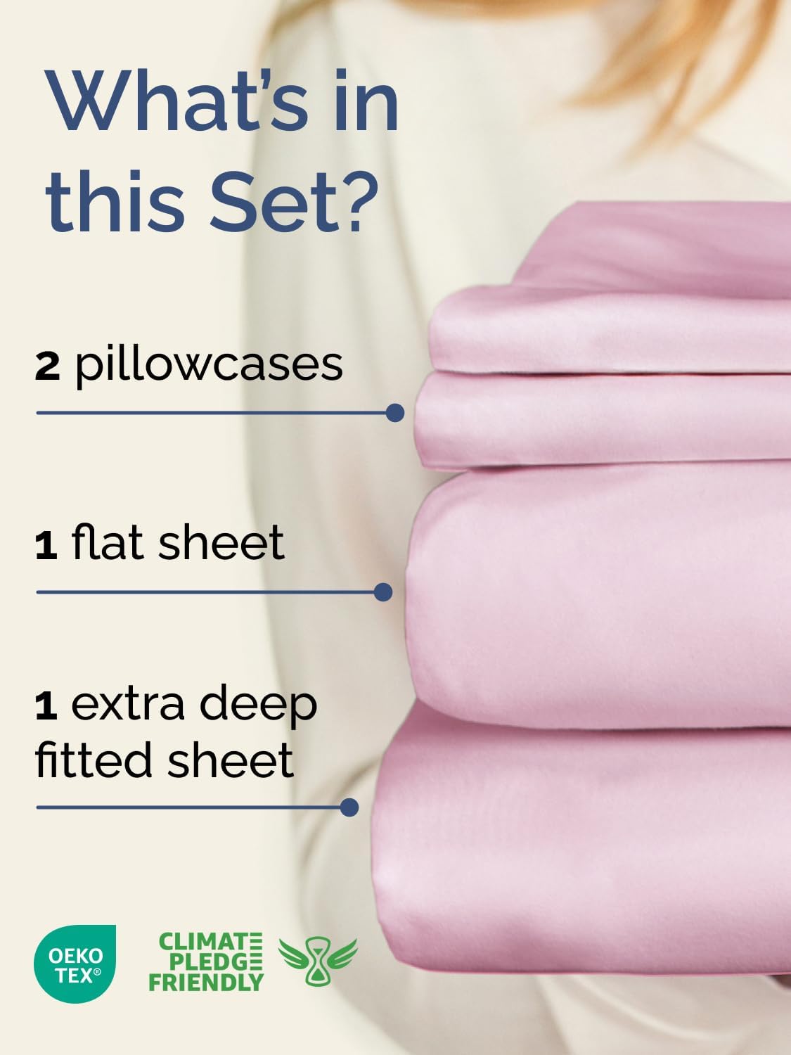 Skiennix Extra Deep Twin Sheet Set - 4-Piece Breathable Cooling Bedding - Soft, Wrinkle-Free Light Pink