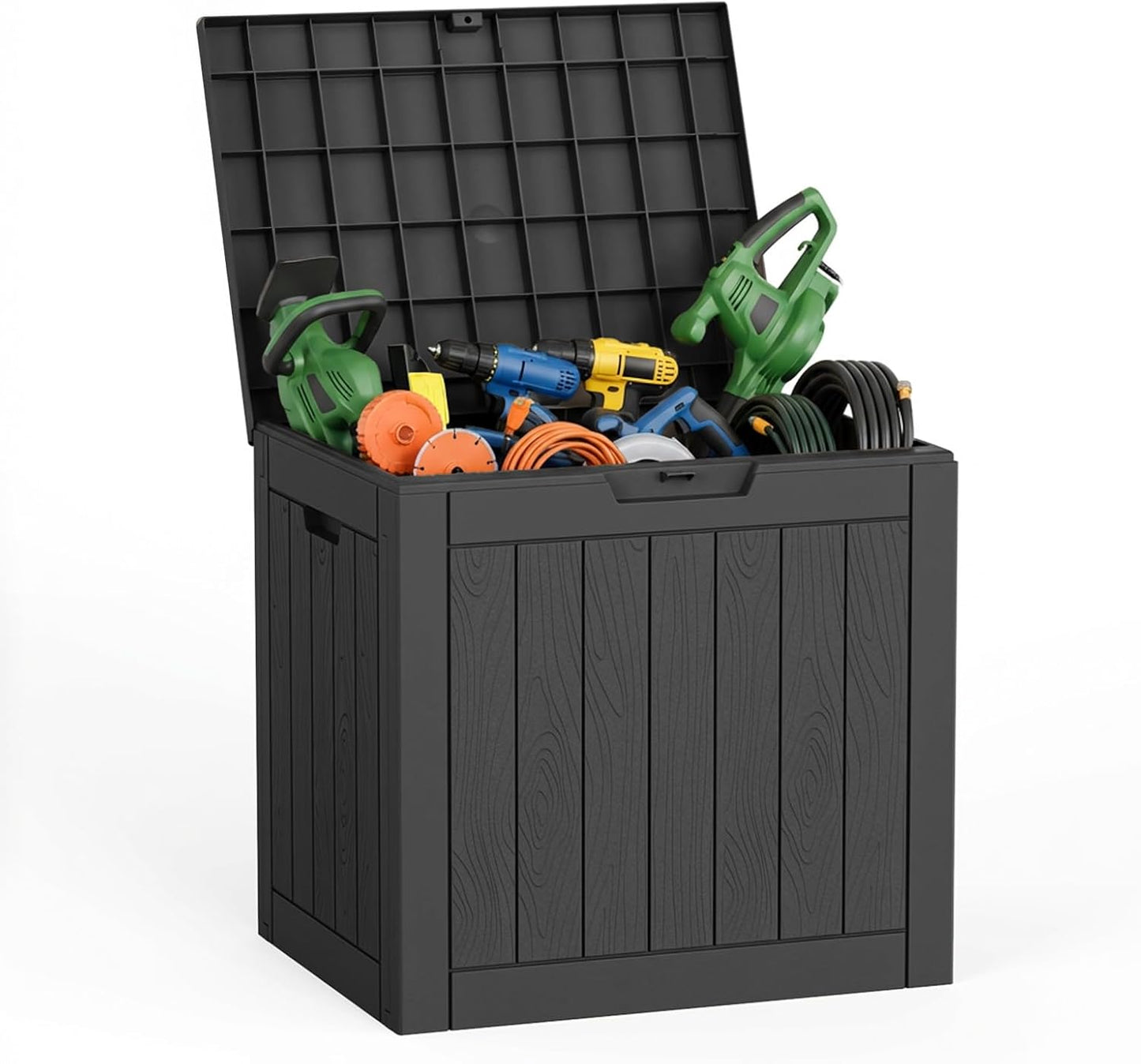 PatioZen 35 Gallon Waterproof Outdoor Deck Box - Lockable Resin Storage for Garden Tools & Cushions (Black)
