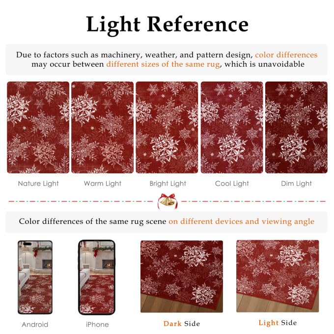 PureCozy Christmas Area Rug 3x5 ft Snowflakes Red Non-Slip Holiday Carpet