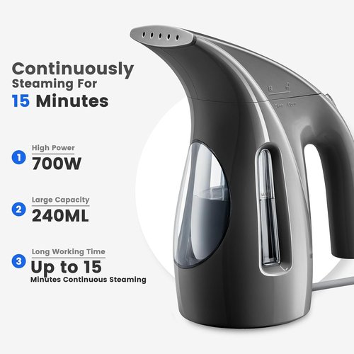 HiLIFE Portable Handheld Clothes Steamer - 700W Powerful Steam, 240ml Capacity, Black