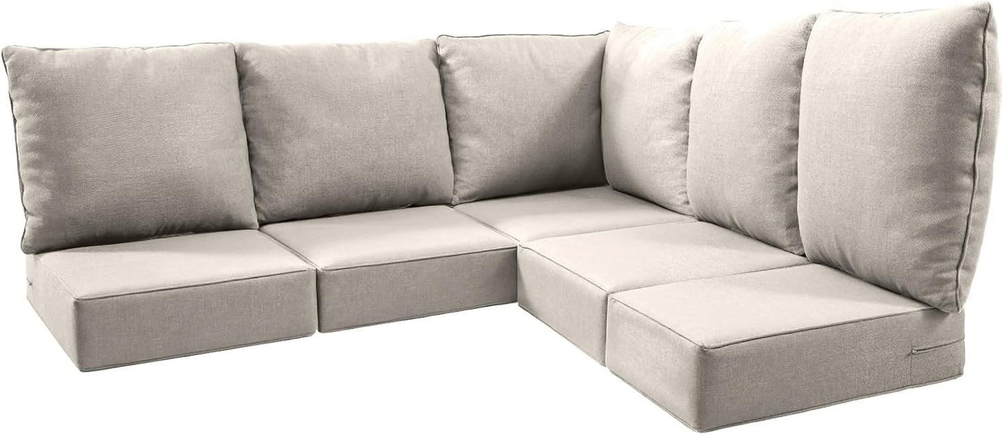 Luxury Outdoor Cushions | 24x24x6 Water-Repellent Set for 5-Seat Sectional Sofa - Beige