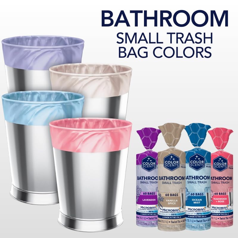 4 Gallon Small Trash Bags with Drawstring & Microban - 720 Pack, Scented Varieties Including Lavender & Ocean Mist - Ideal for Bathrooms & Small Waste Bins (Variation of THIS listing: 1 Count Pack 720)