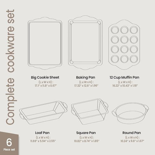 BAKKEN Nonstick Baking Pan Set - Carbon Steel Bakeware with Blue Silicone Handles | Oven Safe Up to 450°F, Set of 6
