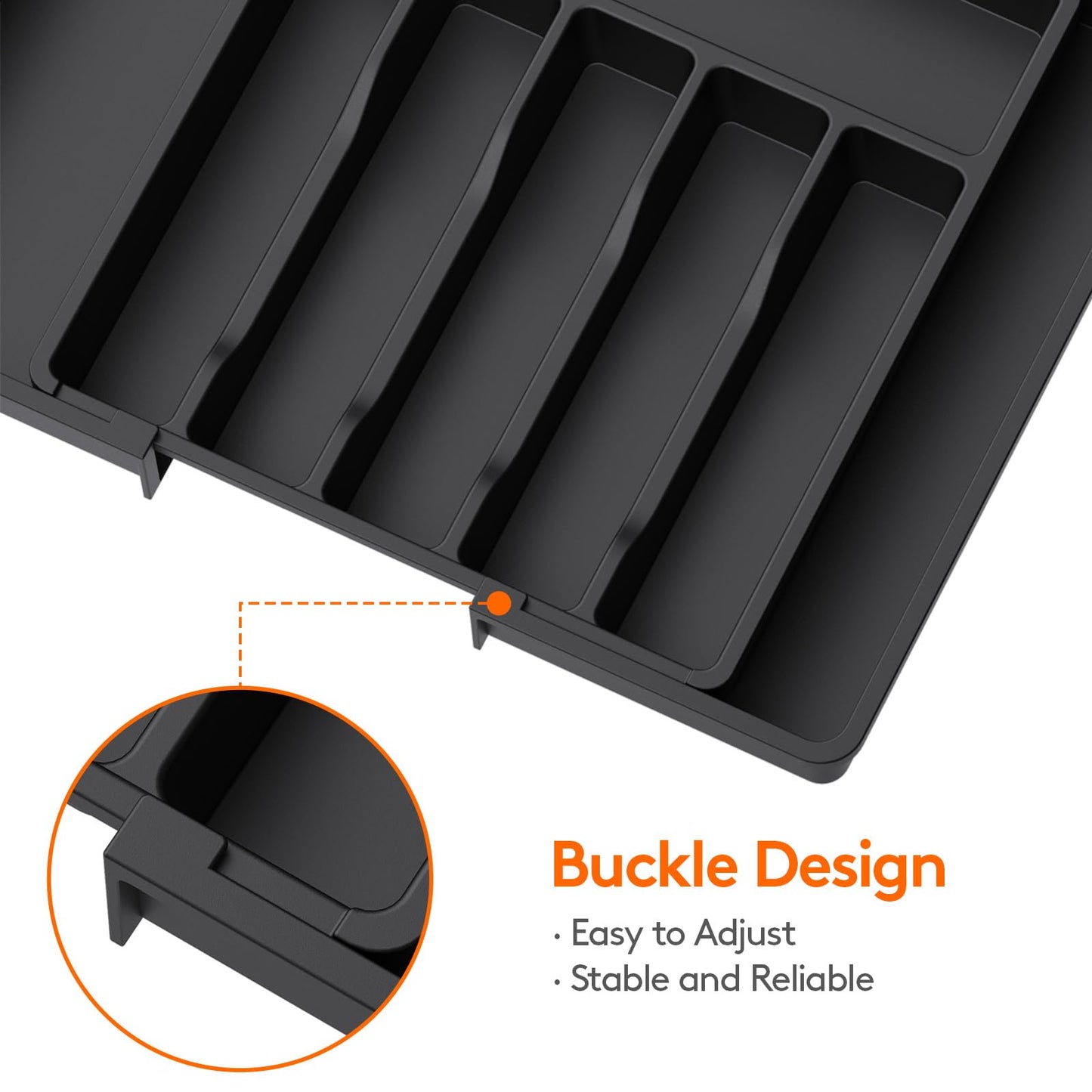 Lifewit Silverware Drawer Organizer, Expandable Utensil Tray for Kitchen, BPA Free Flatware and Cutlery Holder, Adjustable Plastic Storage for Spoons Forks Knives, 13-22 x 15", Black