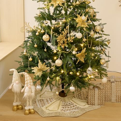 Valery Madelyn 60-Inch White Gold Christmas Tree Skirt - Elegant Holiday Decor