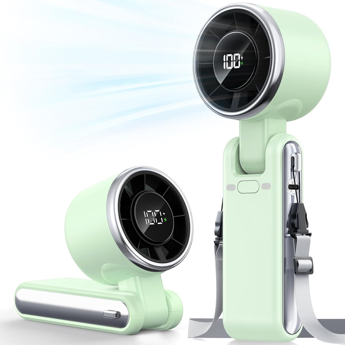Skiennix Portable Handheld Turbo Fan - 5-Speed Rechargeable Mini Fan for Travel & Beach (Green)