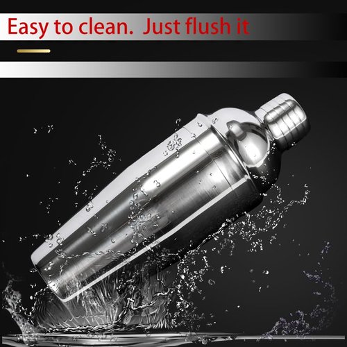 Cocktail Shaker Set, 24 oz, Stainless Steel, with Built-in Strainer, Jigger and Straws