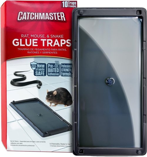Catchmaster Rat, Snake & Mouse Traps - 10 Pack Large Bulk Adhesive Traps for Home Pest Control