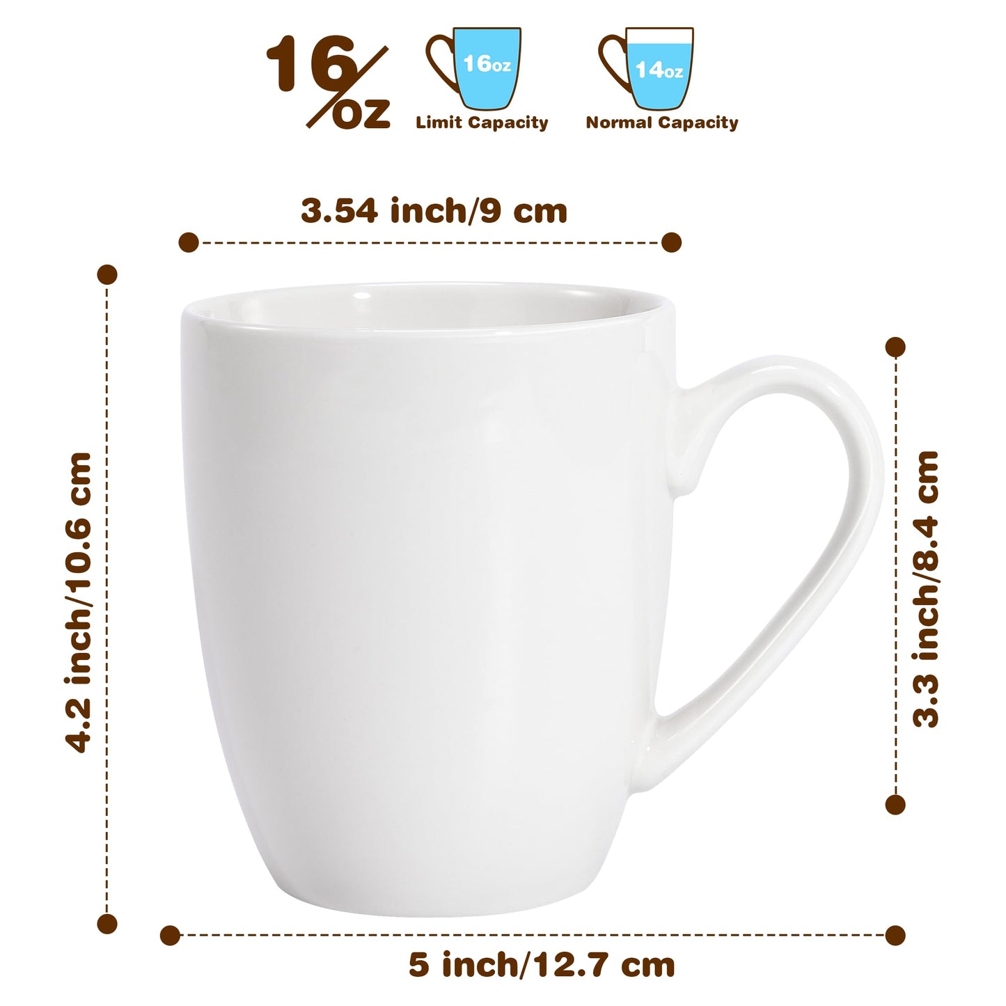 Urbanstrive 16 oz Large Coffee Mugs Set of 4 Ceramic Coffee Mug White Coffee Cups Tea Cups Idea Gift for Women Men House Warming Gifts New Home Office, White 4 Pack