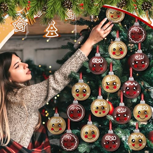 Wonderjune 36 Pcs Christmas Gingerbread Wooden Ornaments for Tree Decorations