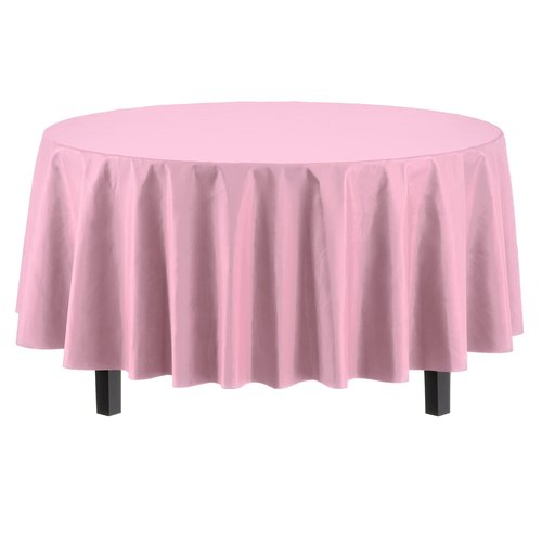 Exquisite 12-Pack Premium Plastic Tablecloth 84in. Round Table Cover - Pink
