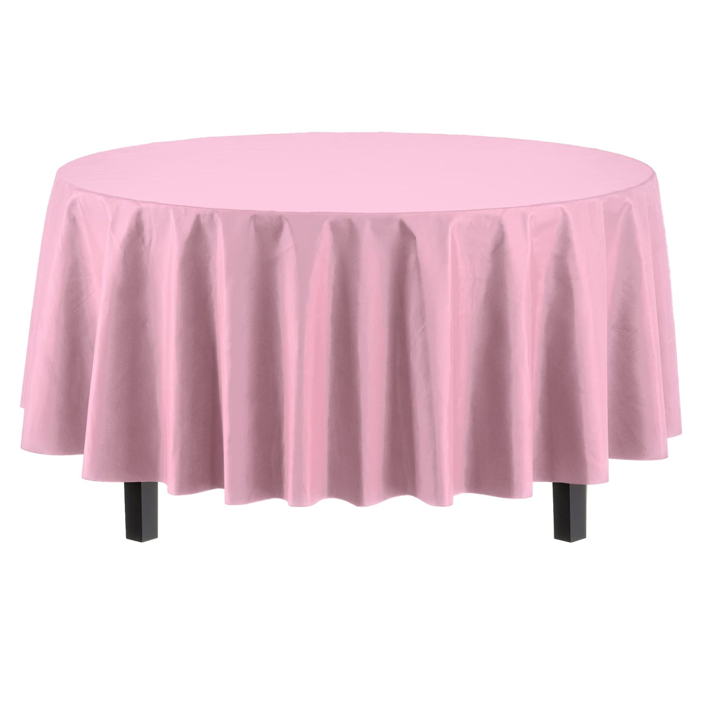 Exquisite Party Solids 6-Pack Premium Plastic Tablecloth 84in. Round Plastic Table Cover - Pink