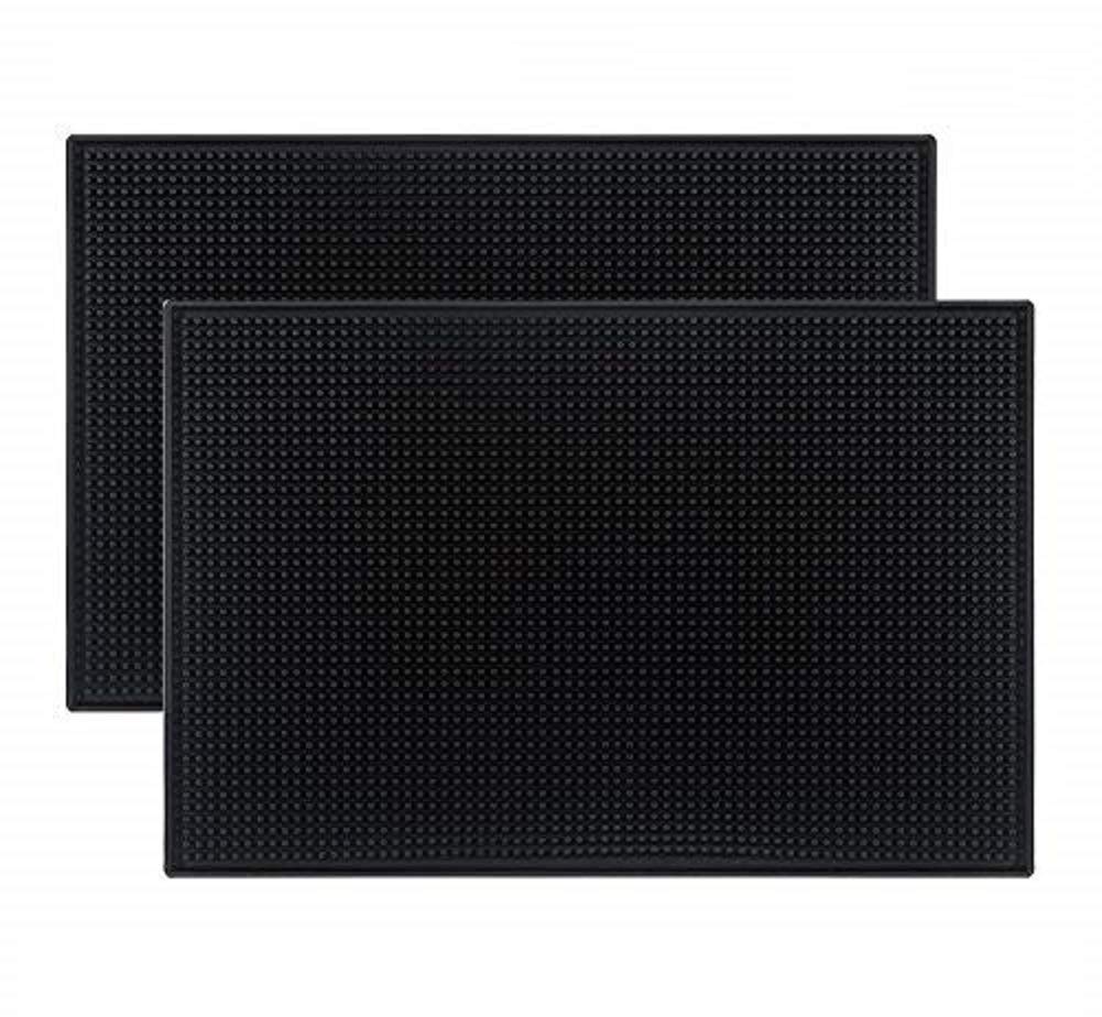 Tebery 2 Pack Black Bar Mat, 18" x 12" Rubber Dish Drying Mat for Countertop, Non Slip Cocktail Service Spill Mats for Bartending, Coffee Bar Mats Accessories for Home Kitchen