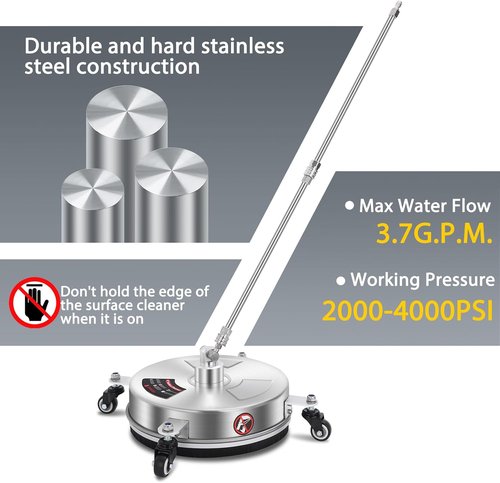 Dalmbox 14" Pressure Washer Surface Cleaner - 4000 PSI, Stainless Steel, 4 Wheels | Ideal for Patios & Sidewalks