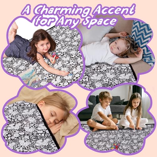 ZHOYIMIMI DIY Cozy Coloring Blanket with 24 Markers - Flower Variation, Personalizable Art Blanket for Kids & Adults