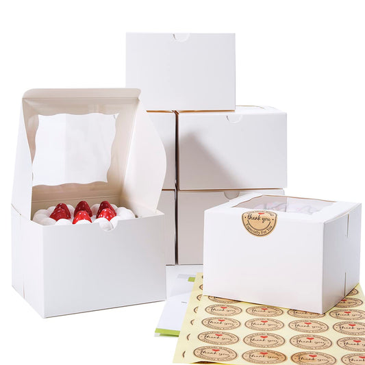 Huoshange Cookie Boxes with Window 5x5x3.5 Inch[50 Pack] Premium White Bakery Boxes,Mini Treat Box, Pastry Box for Mini Bundt Cake and Individual Cheesecakes