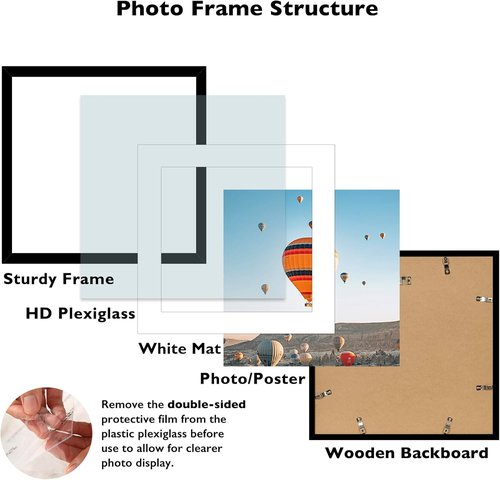 JCJMY 20x20 Picture Frame - Black Wall Hanging Frame with 16x16 Mat & Shatter Resistant Plexiglass