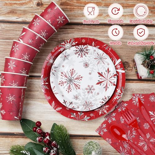 Christmas Holiday Snowflake Paper Plates and Napkins Serve 50,