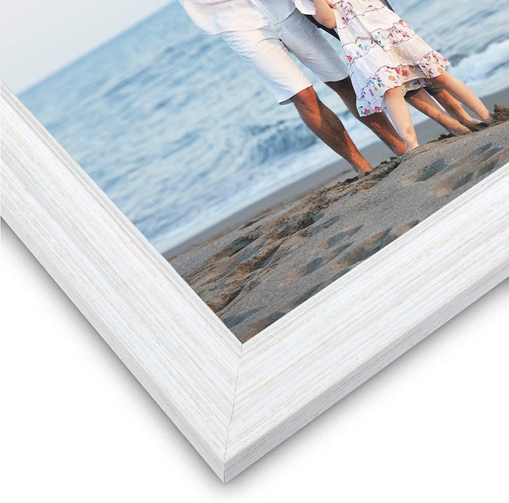 LaVie Home 5x7 Picture Frames - Rustic Distressed White Wood Grain | 3 Pack with High Definition Glass for Wall & Table Display