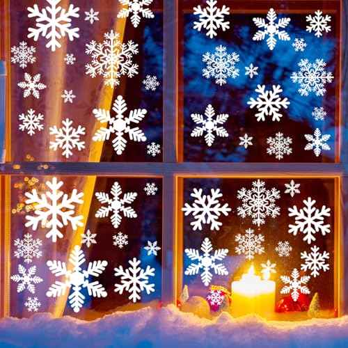 144pcs Christmas Snowflake Window Clings Stickers, Christmas Window Decorations Xmas Decals Decor for Glass Indoor Holiday, Winter Snowflake Decals for Home Party Supplies Thanksgiving D?cor