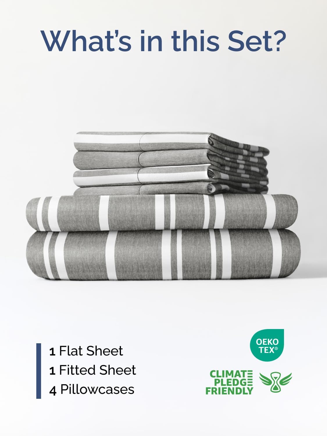 Skiennix Extra Deep Queen Sheet Set - 6-Piece Breathable Cooling Bedding - Soft, Wrinkle-Free Grey Stripes