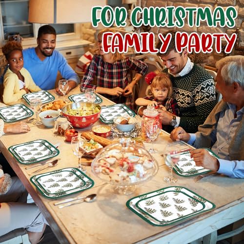 Layhit 80 Pcs Christmas Paper Plates 7 in 9 Xmas Disposable Square
