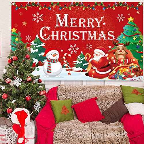 Merry Christmas Banner, Santa Claus Snowman Backdrop for Christmas Decorations, Christmas Backdrops for Photography