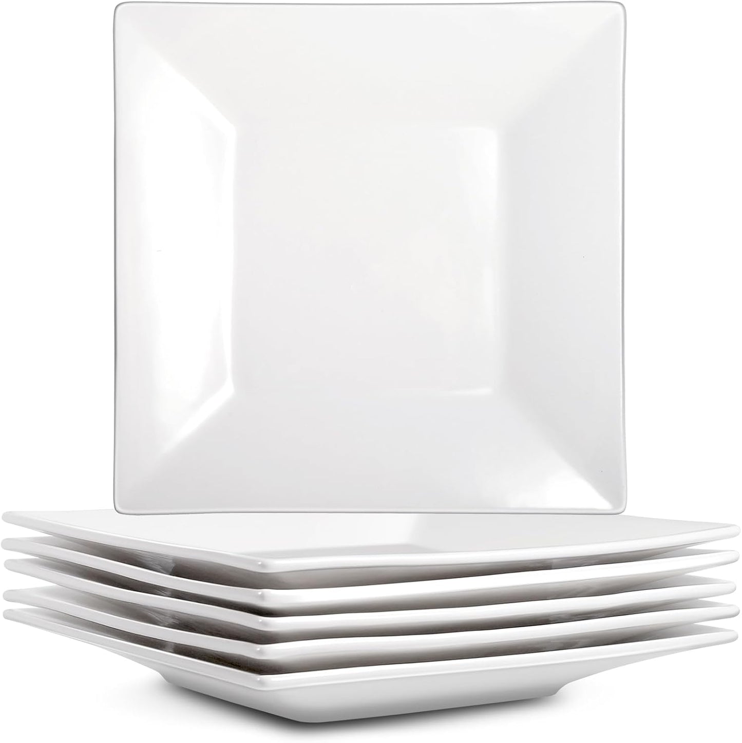 Regine Switzerland Porcelain Square Dessert Plates - Set of 6 | 8-Inch White Serving Plates, Microwave & Dishwasher Safe