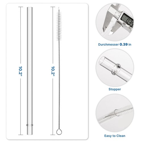 Bluwing Straws for YETI, 6 Pcs Reusable Tumbler Clear Straws Replacement for YETI 25 oz, 26 oz, 35 oz, 42 oz, Tritan Drinking Straws for Smoothies, Milkshake, 2 Straw Brush