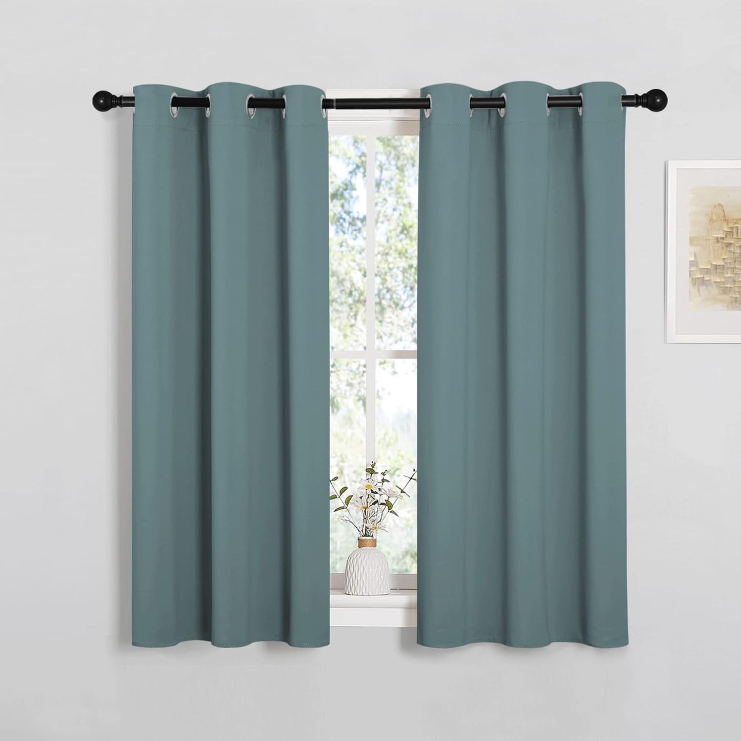 NICETOWN Blackout Curtains - Noise Reducing & Thermal Insulated Drape Panels for Small Windows | Greyish Blue, 2 Panels (W34 x L45-Inch)