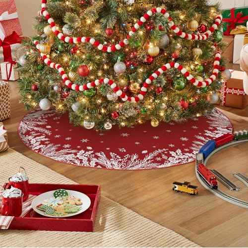 AVOIN colorlife Christmas Tree Skirt 36 Inch, Christmas Plants Snowflake Winter Holiday Tree Mat Decoration