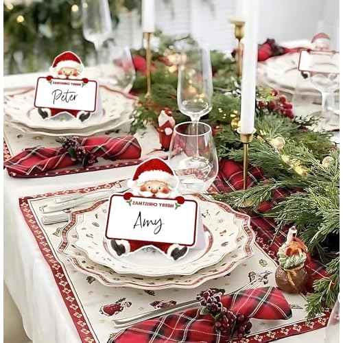 50pcs Christmas Place Cards for Table Setting Santa Claus Table Name Cards for Holiday Party Buffet Dinner Tented Foldable (Santa Claus)