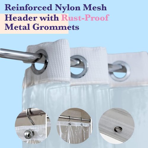 Epica Shower Curtain - Heavy-Duty Clear Vinyl Liner 72x72 | Stain & Soap Scum Resistant, Rust-Proof Grommets