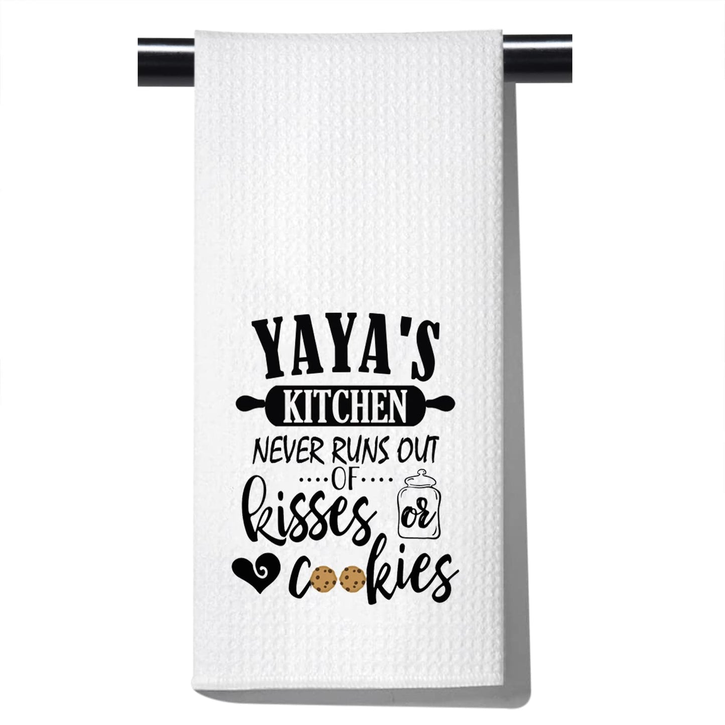 POFULL Yaya Gift Grandma Mother's Day Gift Yaya's Kitchen Never Runs Out of Kisses and Cookies Dish Towel (Yaya towel)