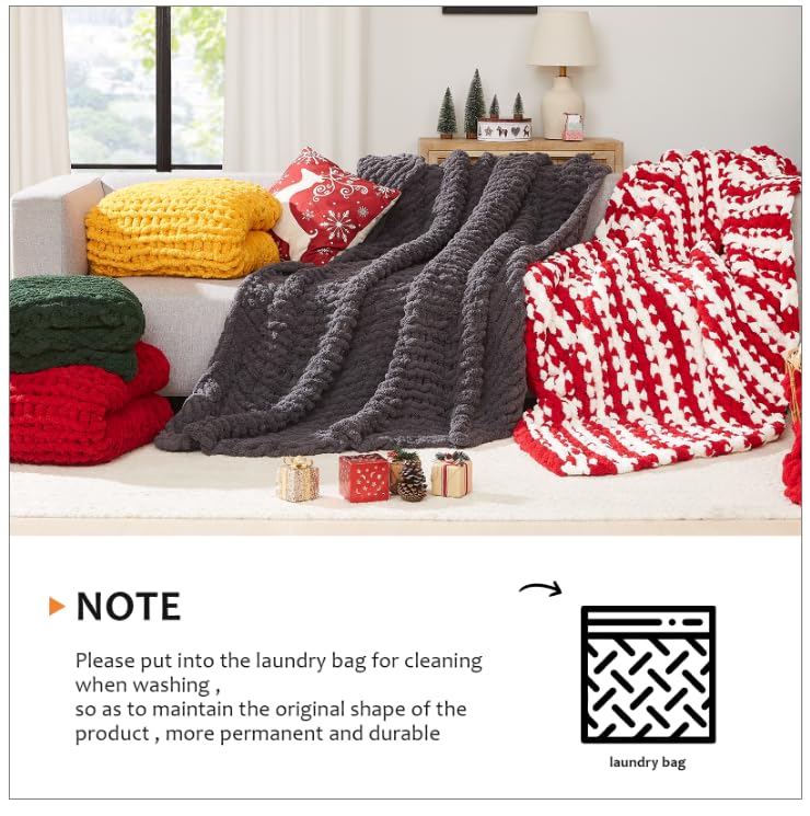 Ivory Chunky Knit Throw Blanket 60x80 Inches for Couch & Sofa