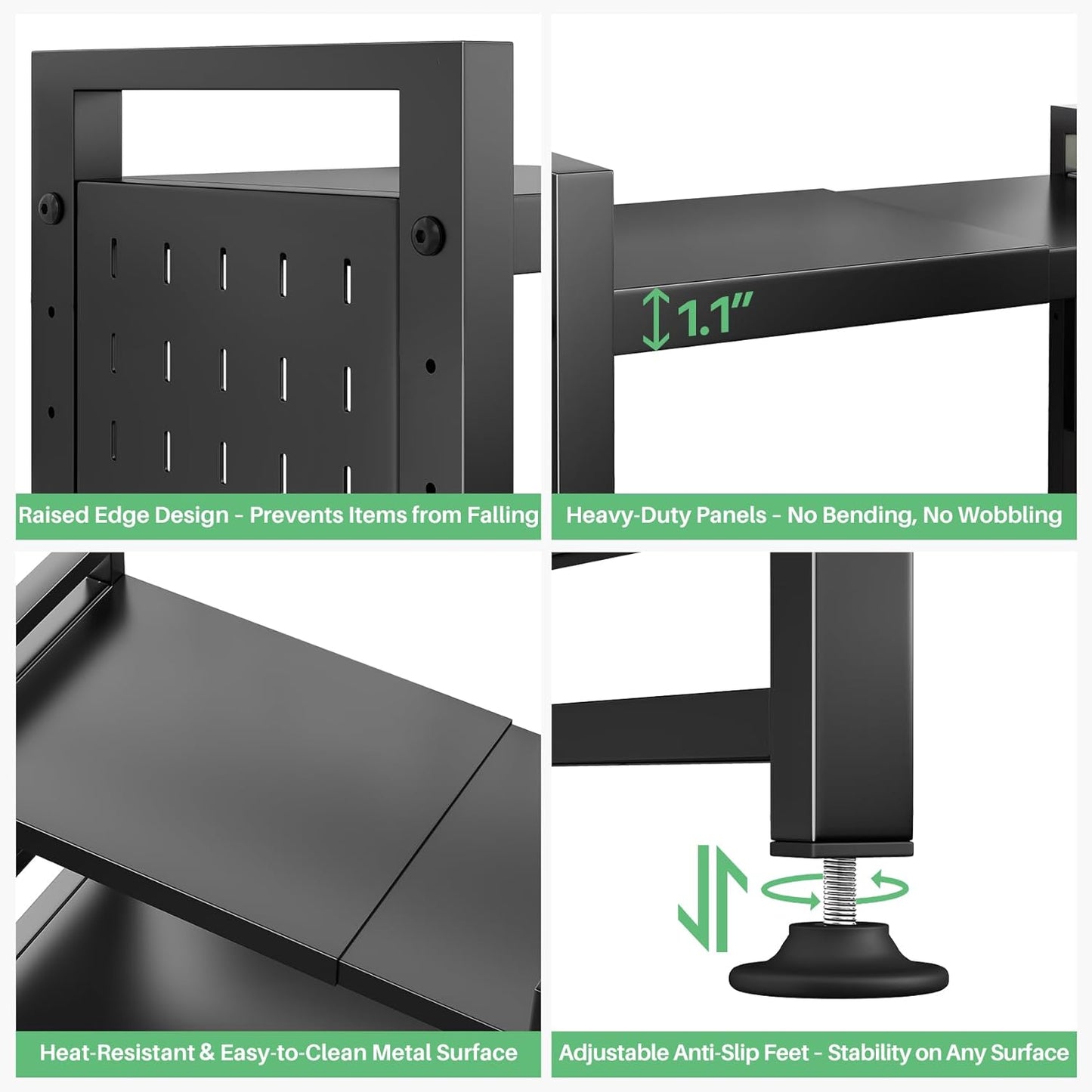 Microwave Stand - 3-Tier Expandable Heavy Duty Adjustable Shelf | Kitchen Organizer with Hooks & Cutting Board Holder, Black