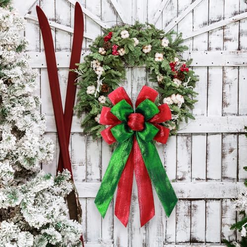 Vickasi Christmas Wreath Bow Red Green 11in x 21in Front Door Decor