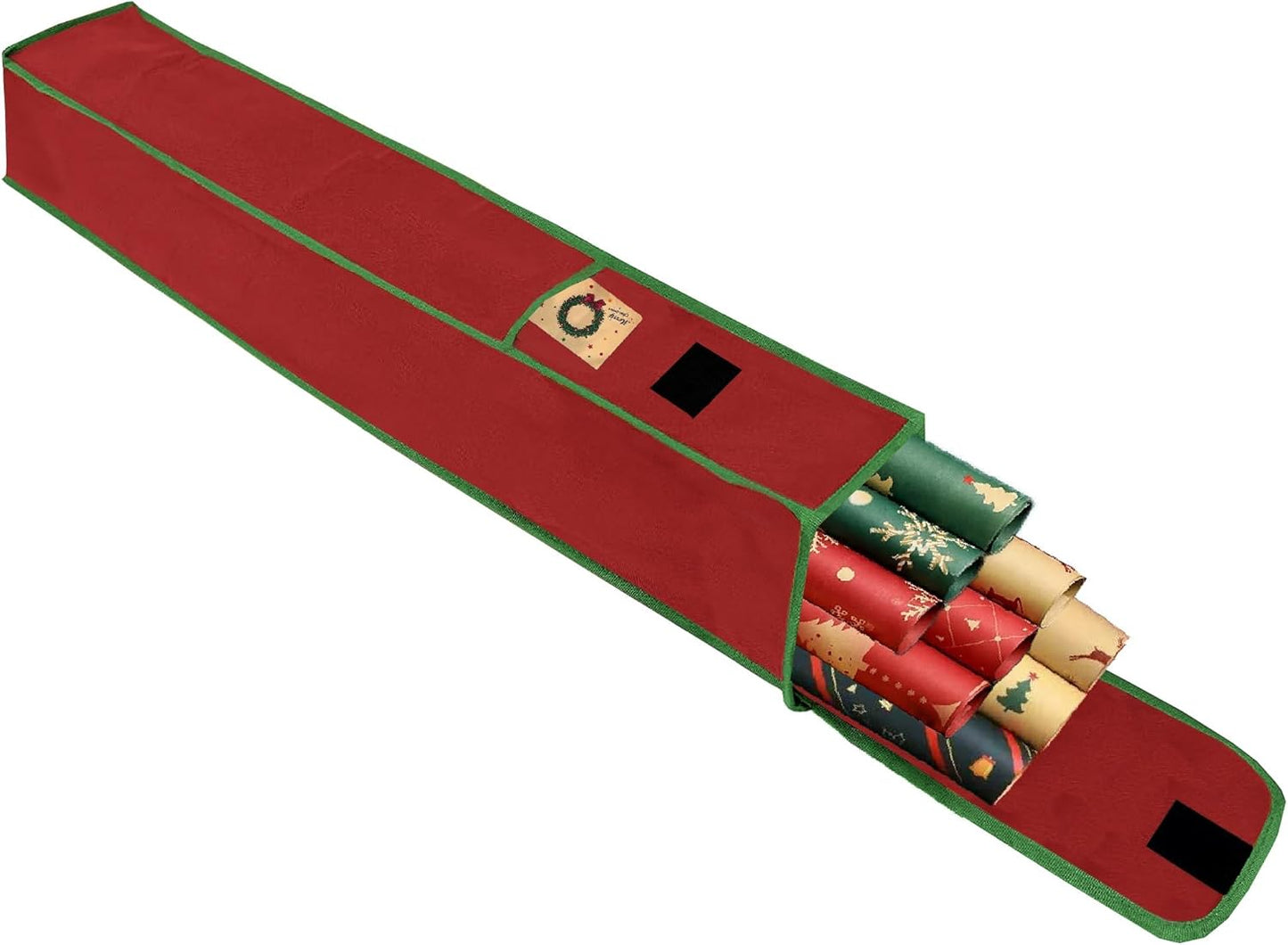 OUTTDID Wrapping Paper Storage Bag - Gift Organizer for 9 Rolls | Red with Pocket for Crafts