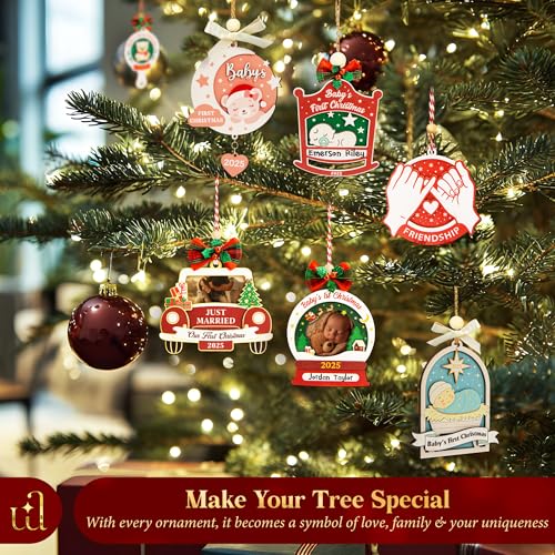 Personalized Babys First Christmas Ornament 2025 Girl Boy - Baby 1st Christmas Newborn Keepsake Photo Ideas, Baby Picture Frame Baby's First Xmas Ornament for Xmas Tree Decor