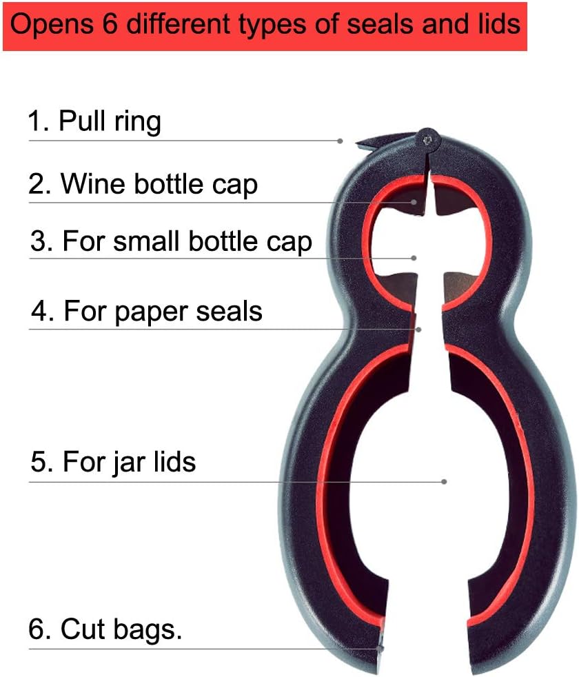 Medsuo Jar Opener - 6-in-1 Multi-Function Manual Bottle Opener for Seniors & Arthritis Relief - Portable Non-Slip Design
