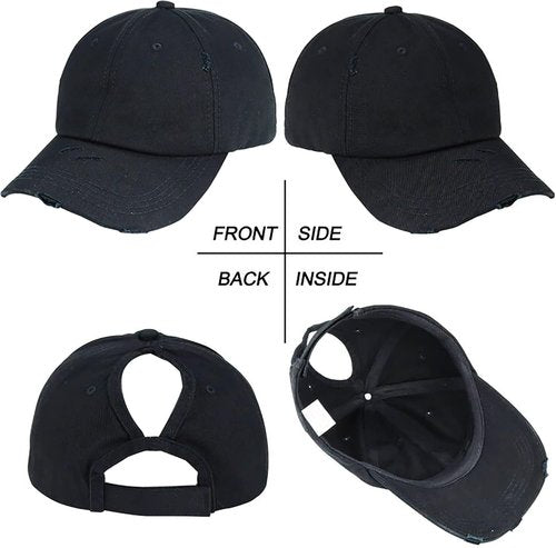 Eohak Ponytail Baseball Hat - Distressed Retro Style for Women | Comfortable Twill Design