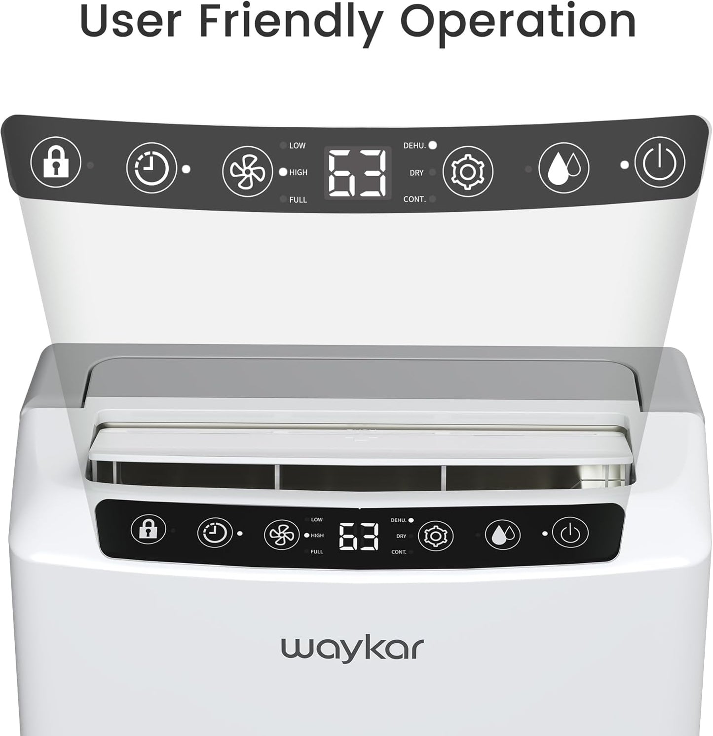 Waykar Dehumidifier - Energy Star 2000 Sq. Ft, 34 Pints, Quiet 33dB, Auto/Manual Drainage, 0.62 Gallon Tank