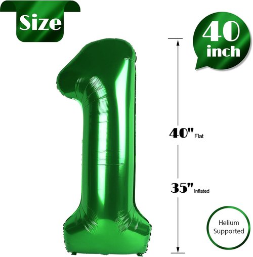 Dark Green Number 1 Balloon - 40 Inch 1st Birthday Decoration for Boys & Girls | Shiny Party Supplies