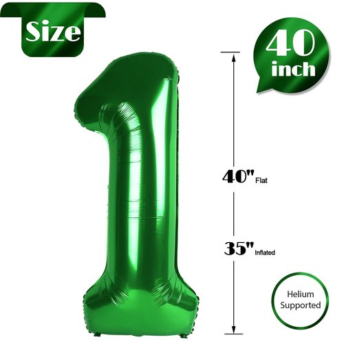 Dark Green Number 1 Balloon 40 Inch, 1st Birthday Balloon for Baby Boy Girl Toddler First Birthday Decorations, Shiny Dark Green Party Supplies