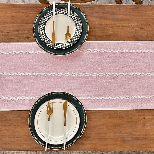 Wracra Rustic Linen Table Runner, Pink Runners 36 inches Long