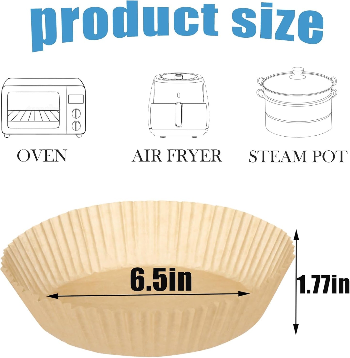 Skiennix Thick Air Fryer Paper Liners - Non-Stick Disposable Parchment Paper | 100PCS, 6.5 Inch Round