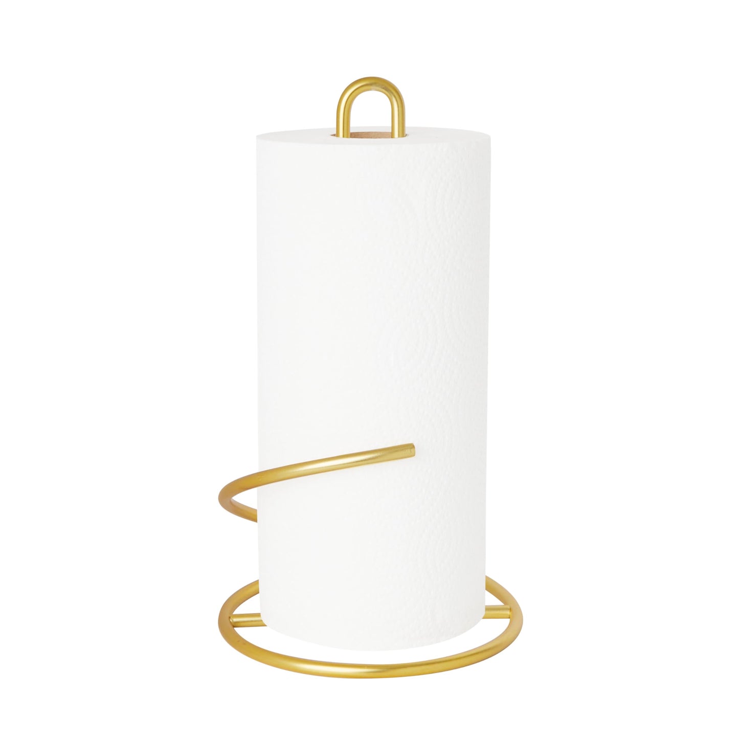 Spectrum Euro Gold Paper Towel Holder Countertop Kitchen Organizer Roll Stand Dispenser with Easy Tear Arm, Weighted Sturdy Base Fits Standard Jumbo Rolls Modern Design Durable Construction
